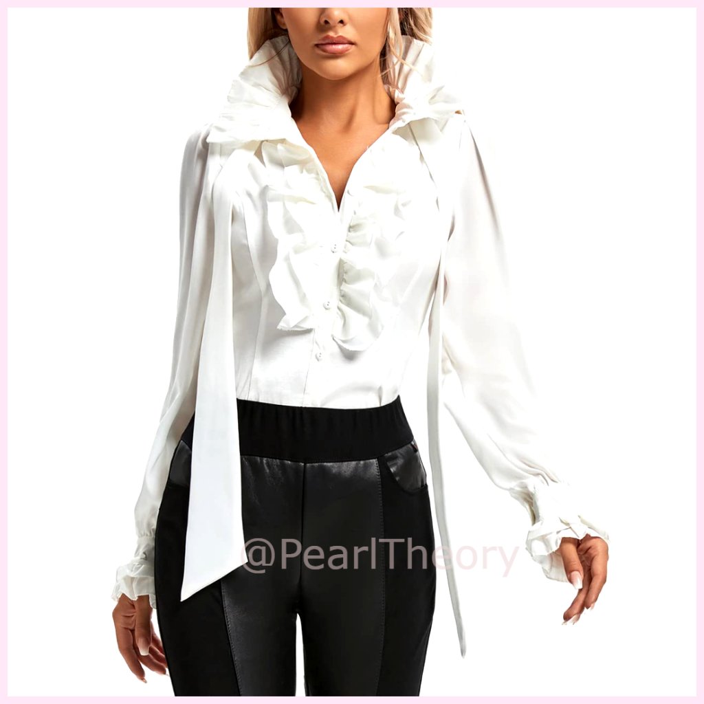 Victorian Ruffled Pirate Shirt With Puff Sleeves, Polyester Fabric
